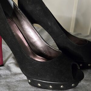 Paris Hilton Black and Pink Studded Heels